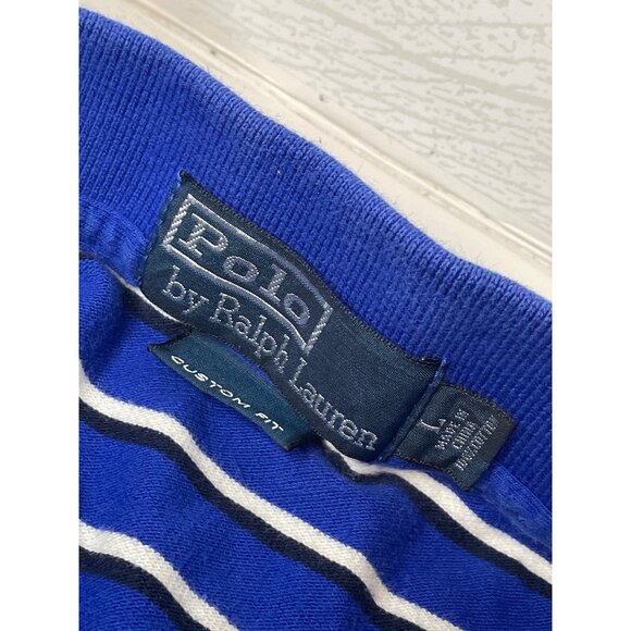 Polo Ralph Lauren Mens Blue White Striped Custom Fit Shirt Size Large - Picture 2 of 4